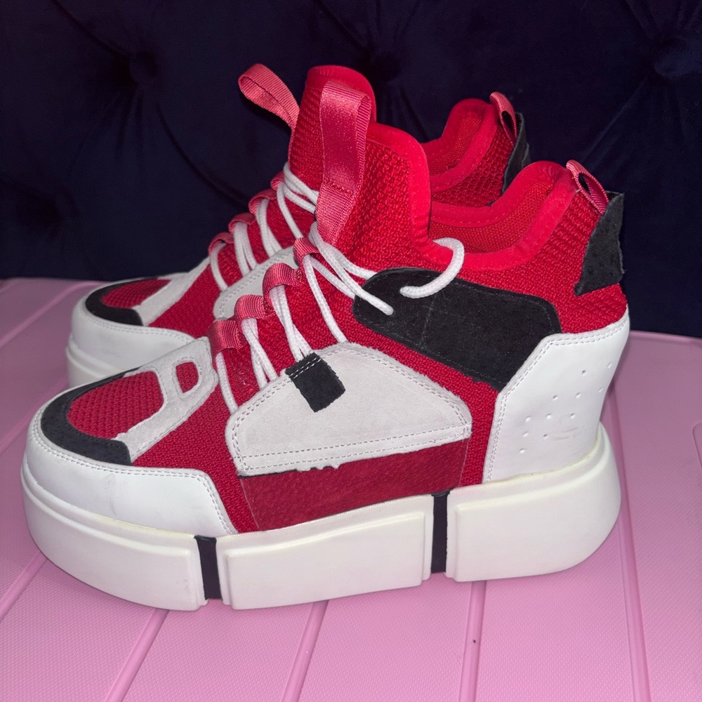 ✨OFFERS WELCOME✨ANTHONY WANG Red and White High-Top Platform Sneakers - Size 9